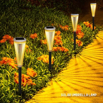 2/4/6pcs חדש חלול אור השמש מטריה נוף דקורטיבי אור גן עמיד למים חיצוני גן LED הקרקע מנורות דשא חם