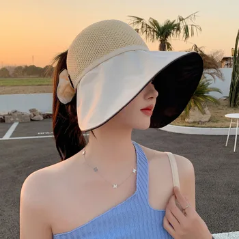 2023 סגנון קוריאני ויניל הגנה מהשמש כובע של נשים בולטות קשת רשת אוויר עליון רחב שוליים כובע קיץ חיצונית כובע השמש