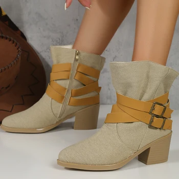 החורף החדשה צ ' לסי באמצע העקבים מגפי מעצבים 2023 נשים משאבות מזדמן הקרסול ציפר נעליים מחודד בוהן מותג גלדיאטור נקבה Botas