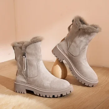 חדש מגפי שלג נשים 2023 החורף מעצב אופנה מגפי פלטפורמה החלקה קצר קטיפה נעליים שטוחות נעלי זמש Mujer