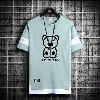 חולצת טריקו אופנה לגברים היפ הופ Harajuku אופנת רחוב דוב גרפי הדפסה חולצה מצחיק בציר חולצת גברים ביגוד חולצה קיץ