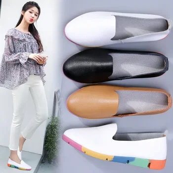 יוקרה נעלי נשים מותג 2023 אביב מעצב נעלי נשים עור אמיתי דירות החלקה לנשימה נקבה נעליים בעבודת יד