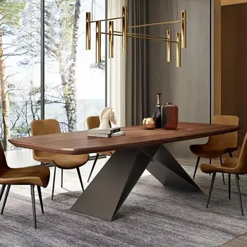 יצירתי נורדי שולחן אוכל מודרני מלבני גודל הדירה אוכל עץ מלא, שולחן מעצבים תעשייתיים ריהוט בסגנון