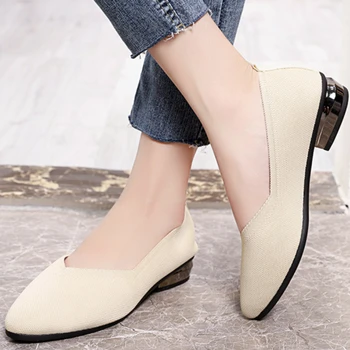נעלי נשים 2023 חם מכירת האביב להחליק על נשים' משאבות מוצק צבע מחודד בוהן נטו בד לנשימה רדודה הפה נעלי נשים