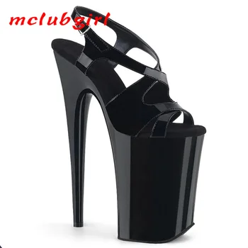 נעלי נשים העקב גבוה סנדלים סקסי שחור מעור אופנה דק העקב נעלי ריקוד 23cm עקב 13cm פלטפורמה YKC