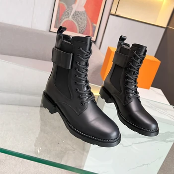 נעליים חדשות עבור נשים Size35-41 אמיתיים מגפי עור לרפואה העקבים מגפי קרסול סתיו נעלי מעצבים בסגנון בריטי Zapatillas Mujer