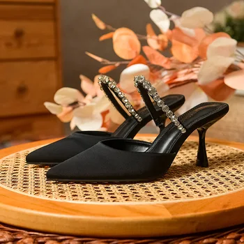 נשים תכליתי מולר נעליים, נעלי יחיד, אבני חן, רזה, עקבים גבוהים, נשים מכוסות מכף רגל מרי ג ' יין סנדלים