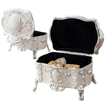קופסת תכשיטים וינטג ' מלבני תכשיט ארגונית אחסון תיבת אוצר, תיבת תכשיטים דקורטיביים קופסא קופסא מתנה תיק לנשים בנות