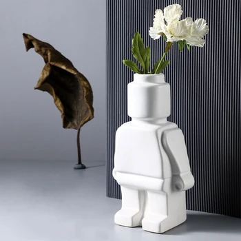 שרף חדש אגרטל פרחי רובוט פסל הביתה קישוטים יצירתיים אגרטל בסלון פיסול קישוט סימולציה פרח אביזרים